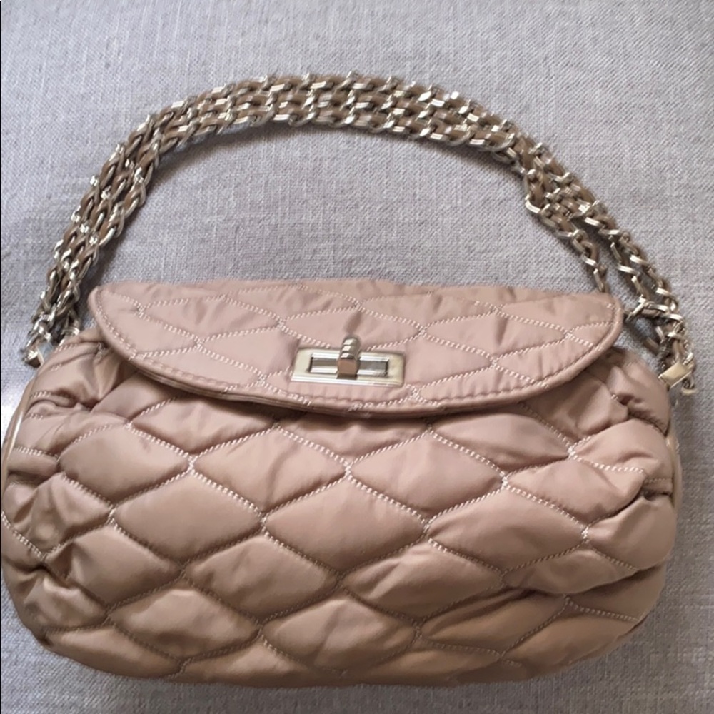 Sondra Roberts Taupe quilted purse w/ chain strap.